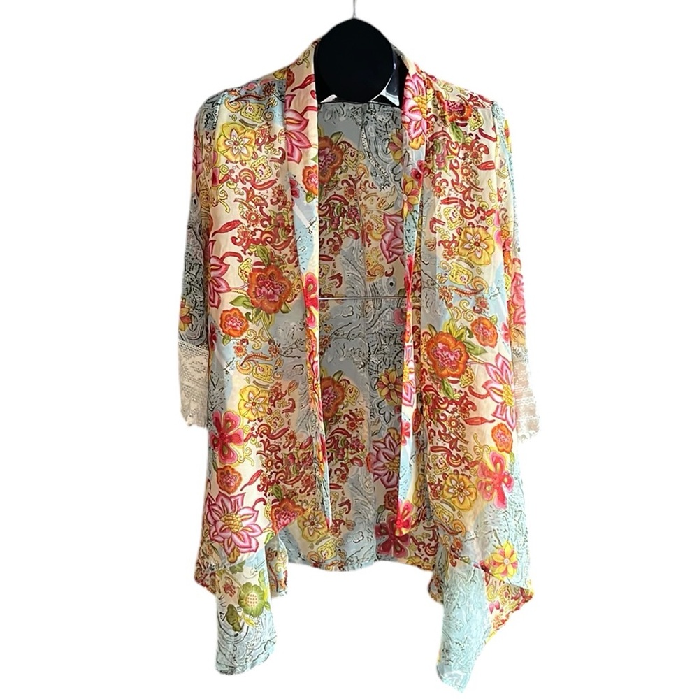 J Gee Asymmetrical kimono with Lace Trim